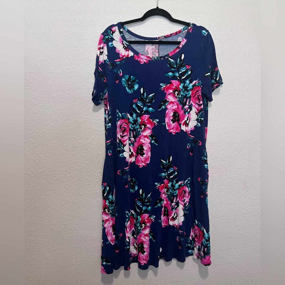 💙🌸 Blue Floral Plus Size Dress with Pockets 🌸💙